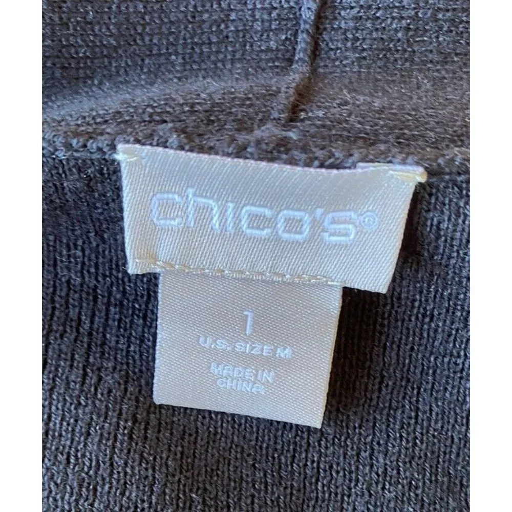 COPY - Chico's Knit Sheer Open Front Cardigan 1/Medium Black Animal Print Contr… - Picture 5 of 8